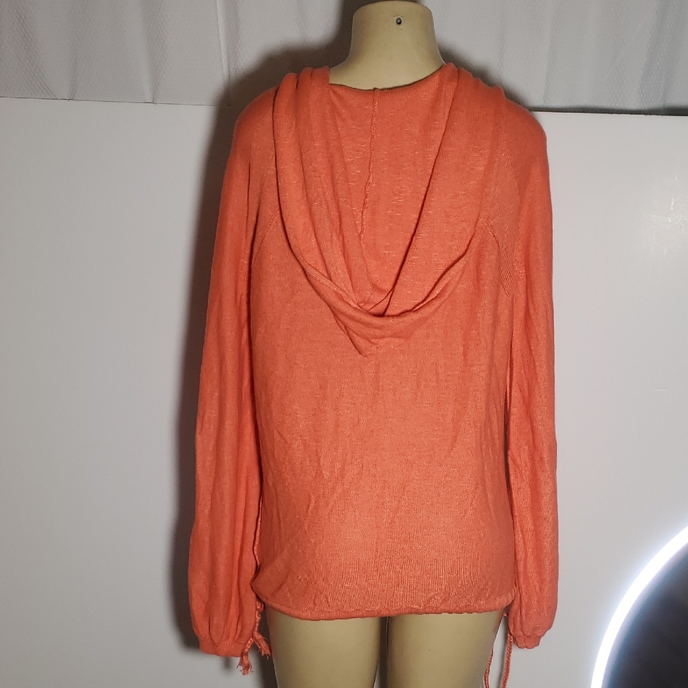 FREE PEOPLE Size XS OPTIMISTIC LINEN BLEND Women's Coral Hooded Pullover Top - Picture 8 of 15